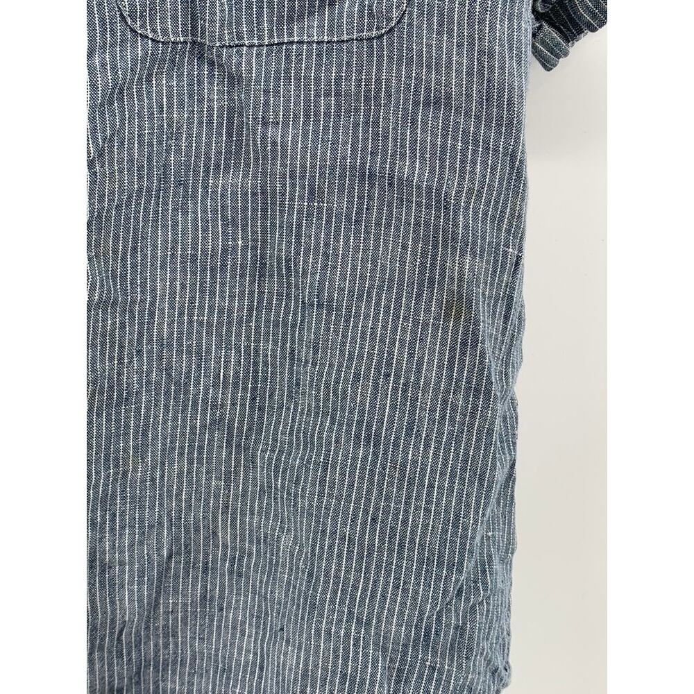 EVERLANE Men's Blue-White Micro Striped Linen Button-Up Short Sleeve Shirt SZ M - Picture 7 of 11